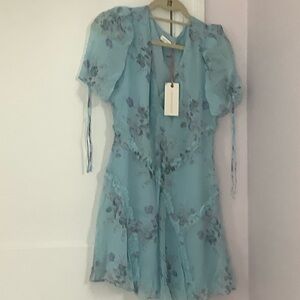 LoveShackFancy Aqua Blue Floral Mini Dress